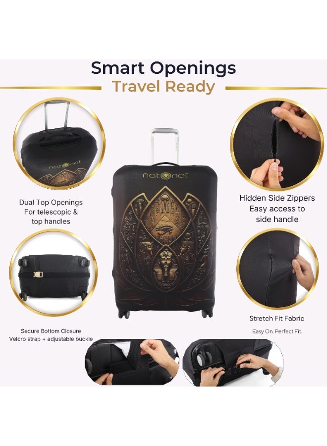 ناتونات غطاء واقي لشنط السفر غطاء شنطة مرن وقابل للغسيل من السباندكس والبوليستر يحمي من الأوساخ والخدوش بطبعة اللوتس المصري يناسب ارتفاع 58 إلى 63 سم  ( وسط ) - Image 3